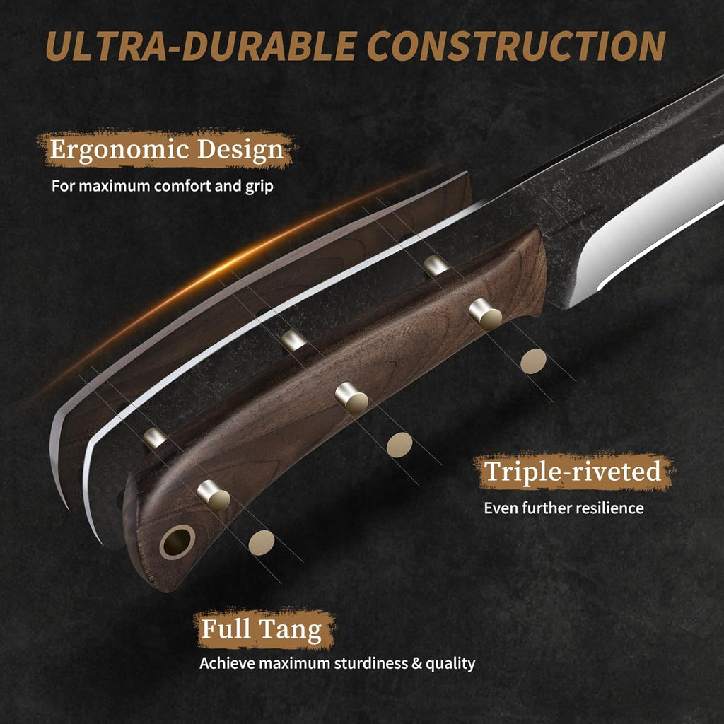 HOSHANHO Butcher Knife Set 3-Piece, Super Sharp Hand Forged Fillet Knife & Dividing Knives & Paring Knives Set, Upgraded High Carbon Stainless Steel Meat Cutting for Home, Outdoor