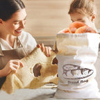 Bread Bag with Inside Lining, 2 Pack Reusable Linen Bread Storage Bags, 11.75" x 11.5" Homemade Bun Container, Double Drawstring Closure for Fruit and Baguette, Artisan Bread Storage
