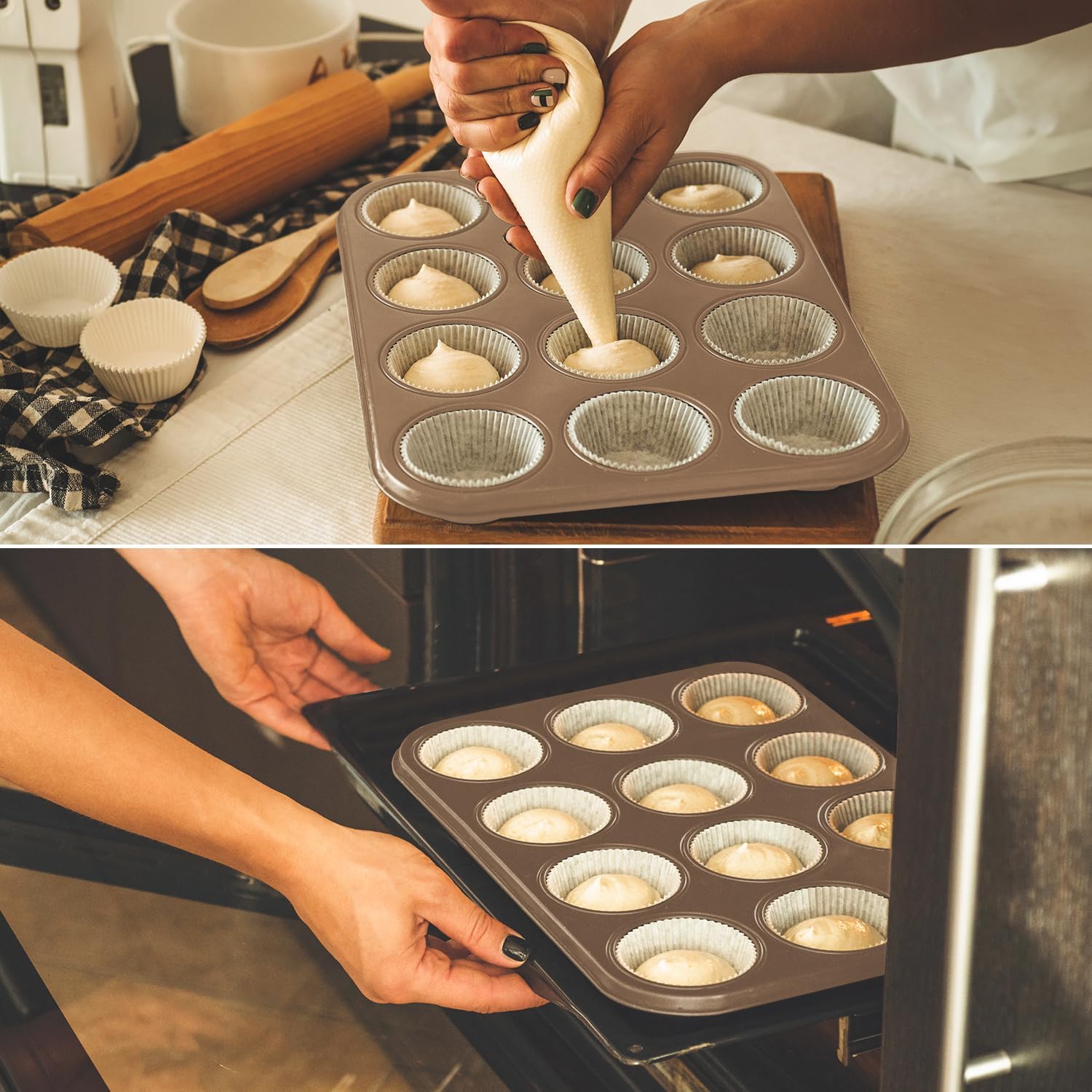 Cupcake Pan 2 Pack, Rustproof 12-Well Nonstick Muffin Pan for Baking
