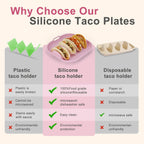 Silicone Taco Holder 2 Pack,10.2in Upgrade Reusable Taco Plates with Dividers,Fiesta Tacos Holder Tray.Taco Serving Plates, Dishwasher & Microwave Safe(2, WHITE+PINK)