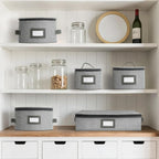 HOMELUX THEORY Flatware Storage Hard Shell China Storage Containers - Light Gray Silverware Organizer, Cutlery & Silverware Storage Box with 5 Dividers & Lid, Heavy Duty Moving Box with Handles