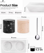Radicaln Marble Salt Cellar With Lid and Tray 3" Inches Handmade Verona and Black Spice Jar For Kitchen Countertop, Ideal Set of 2 Salt bowl For Home