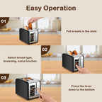 Mecity 2 Slice Touch Screen Toaster, 1.5" Wide Slot, Stainless Steel Smart Toaster for Bagels, Muffins, Waffles, Gluten-Free Breads, Defrost, Reheat, Timer, 120V 825W, Matt Black
