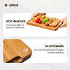 Acacia Wood Cutting Board for Kitchen - 0.8 inch Thick Wood Charcuterie Cheese Board with Side Handles and Juice Grooves, Wooden Chopping Block for Meat and Veggies, 11.5x7 inch