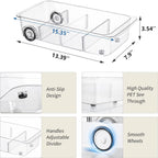 Attelite RollOut Refrigerator Drawer Organizer and Storage Clear Design with Dividers, Fridge Organizer on Wheels, Upgrade Thick Plastic Pantry Storage Bins, Kitchen Organization 2 Set