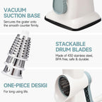 Rotary Cheese Grater Hand Crank Cheese Shredder Vegetable Mandoline Slicer for Kitchen 3 in 1 Changeable Blades for Cheese Potato Nuts Chocolate Ice (WhiteBlue)
