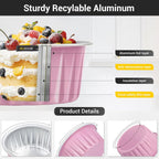 EUSOAR Baking Cups with Lids, Pink 60Packs 5oz Disposable Aluminum Foil Mini Muffin Liners, Dessert Cheesecake Pan Creme Brulee Cupcake Ramekins Containers for Catering Gathering Club Wedding Party