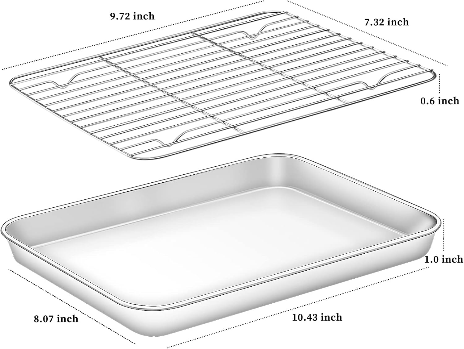 Deedro Baking Sheet with Rack Set [2 Sheets + 2 Racks], Stainless Steel Cookie Half Sheets Baking Pan Oven Tray with Cooling Rack, 10 x 8 x 1 Inch, Heavy Duty, Non-toxic, Easy Clean