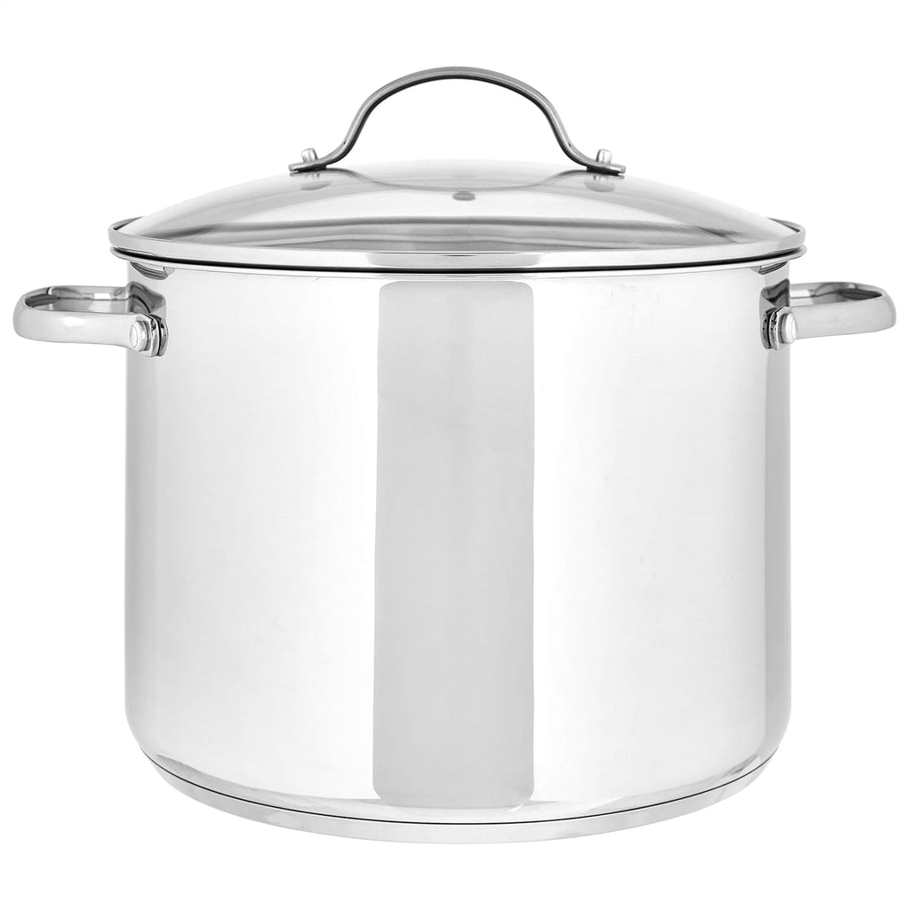Amazon Basics Stainless Steel Stock Pot with Lid, 8 Quart, Even Heating, Easy to Clean, Silver