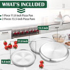 P&P CHEF 12 + 13.5 + 13.5 Inch Pizza Pan, 3 Pieces Stainless Steel Round Pizza Tray Dish Plate For Oven Baking Roasting, Healthy & Heavy Duty, Rust Free & Dishwasher Safe -Silver