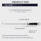 MITSUMOTO SAKARI 12 inch Japanese Honing Steel - Round Diamond Knife Sharpening Rod, Professional High Carbon Sharpener with ABS Handle & Powerful Magnet