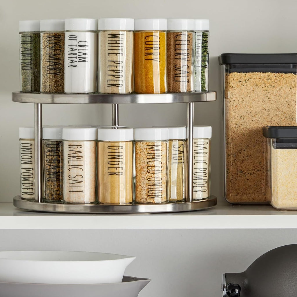 Juvale 2-Tier Lazy Susan Spice Rack Organizer for Cabinet - 10.5 in, Stainless Steel - Kitchen Countertop Organizer & Spice Carousel for Pantry Organization (Pack of 2)