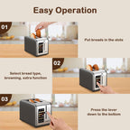 Mecity 2 Slice Touch Screen Toaster, 1.5" Wide Slot, Stainless Steel Smart Toaster for Bagels, Muffins, Waffles, Gluten-Free Breads, Defrost, Reheat, Timer, 120V 825W, Pearl Grey