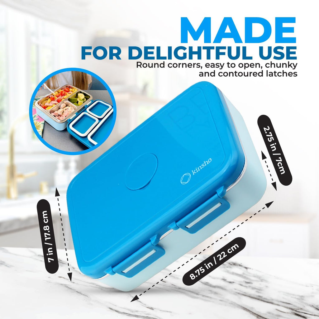 Stainless Steel Heavy Duty Bento Box Lunch Container for Older Kids, Teens, Adults with Removable Tray, Leakproof Silicone Seals, BPA Free 26 oz/790 mL (Blue)
