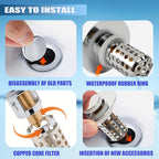 Upgraded 2pcs Bathroom Sink Stopper Drain Strainer for 1.1-1.45 Inch,Universal Pop Up Stopper with Removable Stainless Steel Filter Basket Hair Catcher,Brass Bounce Core for US Universal
