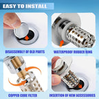 Upgraded Bathroom Sink Stopper Drain Strainer for 1.1-1.45 Inch,Universal Pop Up Stopper with Removable Stainless Steel Filter Basket Hair Catcher,Brass Bounce Core for US Universal