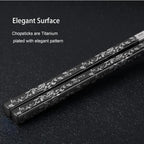 Stainless Steel Chopsticks 2 Pairs: Metal Titanium Plated Chopstick Set,Dishwasher Safe,Non-Slip,Laser Engraved,Gift Box Packaging,Japanese Chinese Korean chop Sticks for Cooking Eating