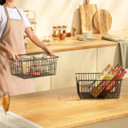SANNO Freezer Baskets Metal Storage Organizer Bin Basket Wire Storage Basket for Kitchen Pantry Bathroom Large Metal Farmhouse Food Fruit Produce Organizer Bins,black,2