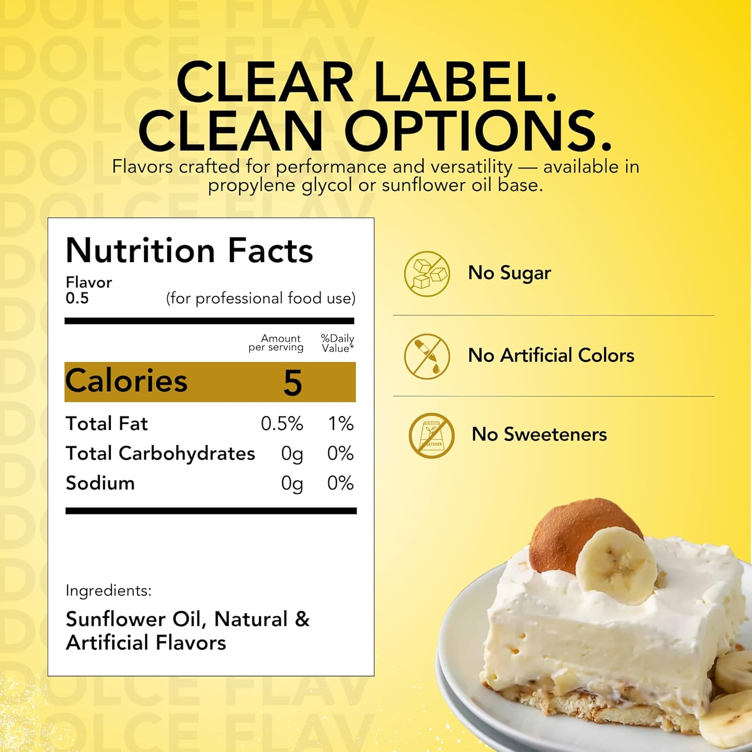 Dolce Flav Banana Extract – 2 Ounce Oil-Soluble Kosher, Sugar-Free, Concentrated Ripe Banana Flavoring for Baking, Smoothies & Ice Cream, Includes Measured Dropper