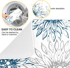 Abstract Flowers Sunflowers Dish Drying Mat for Kitchen Counter Absorbent Microfiber Drying Pad, Medium 16x18 in, Blue White Reversible Drainer Mats