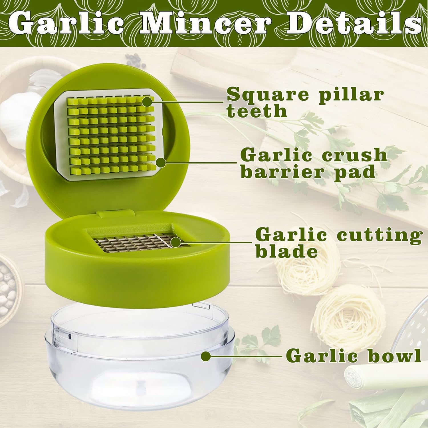 2 Pcs Garlic Press Stainless Steel, Garlic Mincer Crusher with Peeler and Cleaning Brush, Garlic Chopper Mini Kitchen Tool