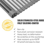 Silicone-Coated Stainless Steel Over The Sink Multipurpose Roll-Up Dish Drying Rack, 17.2"X12.2", Heat Resistant Non Slip Dish Draining Rack BPA Free Dishwasher Safe (S, Gray)