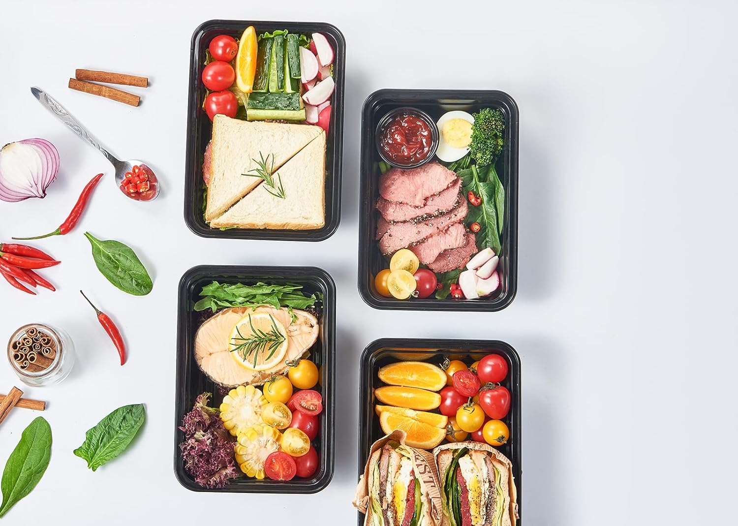 FULING 32 oz 50Pack Plastic Meal Prep Food Storage Containers with Lids Reusable 1 Compartment To Go Lunch Box Black Extra Large &Thick Microwave Freezer Dishwasher Safe BPA Free Stackable