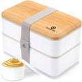 Sinnsally Lunch Box for Adult,1400ml Stackable Japanese Bento Lunch Box for Women,Lunch Containers with Food Compartments,Rectangle Bento Box with Cutlery Set,Leak-proof,Microwave Safe (White)
