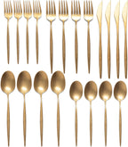 Luxury Vintage Flatware 20-Piece Set – Service for 4, Premium Stainless Steel with Weighted Handles, Aged Heirloom Finish, Dishwasher Safe, Elegant and Modern Cutlery (Vintage Gold)