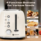 Aigostar Toaster 2 Slice, Retro Extra-Wide Slot Toasters Best Rated Prime for Toasting Bagels, Breads, Waffles & More, Cancel, Defrost & 6 Browning, Removable Crumb Tray, Stainless Steel, Cream White