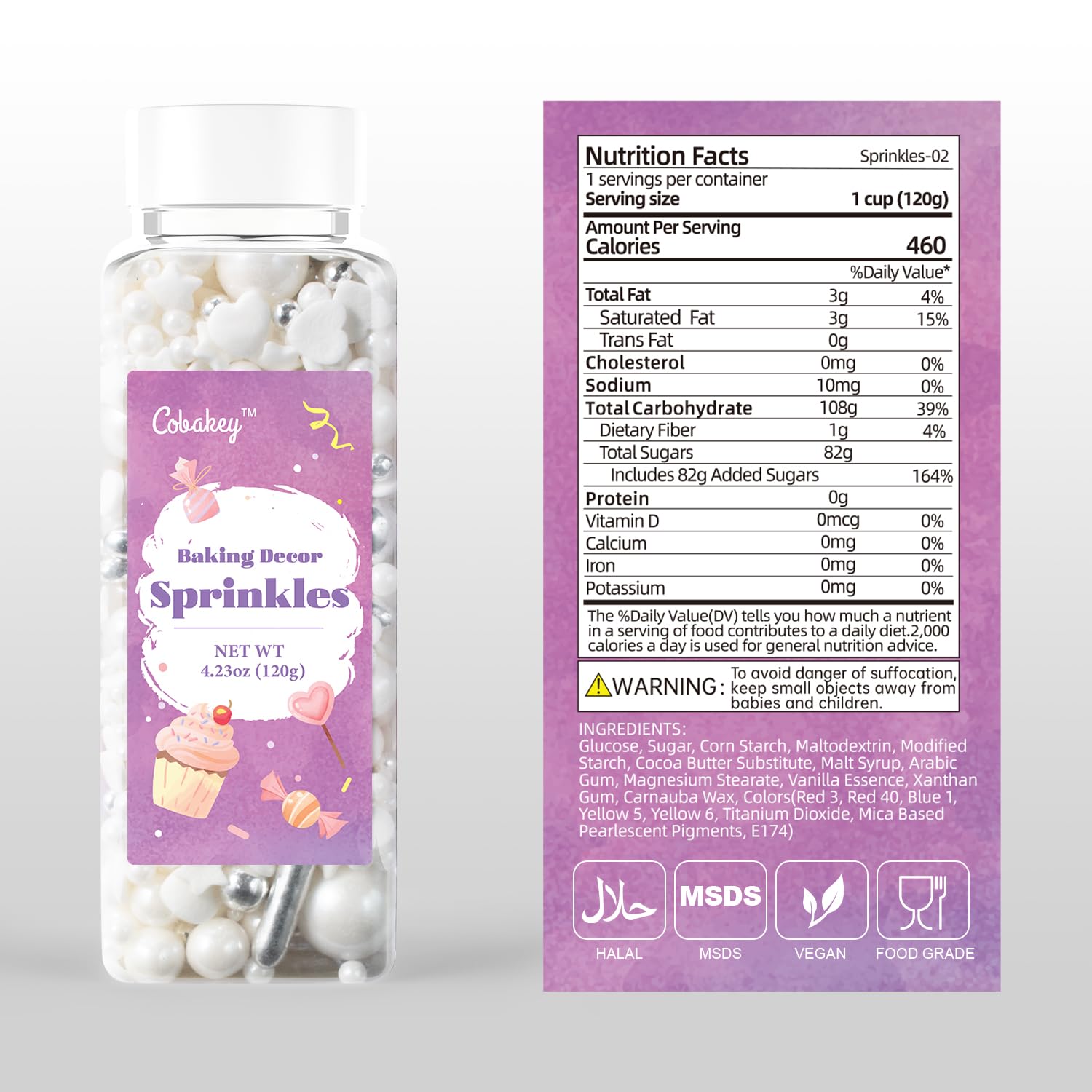 White Wedding Sprinkles for Cake Decorating 4.23ounce - Sugar Mix Contains White & Silver Pearl Sprinkles for Cupcake Toppers, Ice Cream, Candy, Cookie Decorations - Wedding Party Supplies