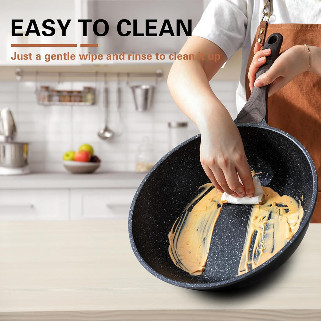 Nonstick Wok with Lid, 12 Inch Woks & Stir-fry Pans, Granite Stone Coating for Cooking, Induction Cookware, Compatible with All Stovetops, PFOA Free