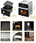 Stainless Steel Air Fryer Ceramic Coat Basket Non Toxic Metal Cavity 6 QT Compact for 2-3 PAX, DAYBEST Dual Heats Airfryer 450°F 12 in 1, Dishwasher Safed Pot, Plate, Rack & Liner (Stainless Steel)