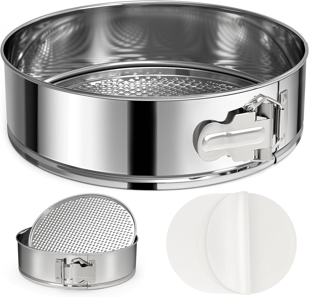 7 Inch 304 Stainless Steel Springform Pan with Removable Bottom, Nonstick Round Spring Form Cheesecake Pan with 30 Pcs Parchment Paper Liners