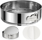 7 Inch 304 Stainless Steel Springform Pan with Removable Bottom, Nonstick Round Spring Form Cheesecake Pan with 30 Pcs Parchment Paper Liners