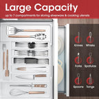 Aujen Silverware Organizer - Expandable Kitchen Drawer Organizer, Adjustable Utensil Organizer, Cutlery Tray for Forks, Knives, Multipurpose Kitchen Organizers and Storage Solution, White, Large
