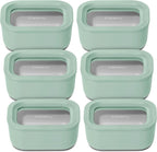 Caraway 6pc Glass Food Storage Set - 2.6 Cup Storage Containers For Food (6) - Non-Toxic Ceramic-Coated Glass - Air Release Technology - Compact & Stackable Design - Mist