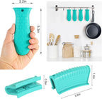 4 Pcs Non-Slip Silicone Hot Handle Holder & Assist Grips, Potholder for Cast Iron Skillets, Heat Resistant Handle Cover Sleeve for Frying Pans, Casserole, Cookware Handles, Lake Blue