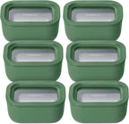 Caraway 6pc Glass Food Storage Set - 2.6 Cup Storage Containers For Food (6) - Non-Toxic Ceramic-Coated Glass - Air Release Technology - Compact & Stackable Design - Sage