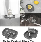 Silicone Bathroom Soap Dishes with Drain Spout-Bathroom and Kitchen Sink Organizer,Sponge Holder,Dish Soap Tray,Perfect for Dispenser,Scrubber,Bottle,Cup on Sink or Counter-Grey 4.9"×3.2"