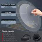 Walfos Universal Lid for 13", 14" and 15" Diameter Cookware - Tempered Glass Pan Lid with Heat Resistant Silicone Rim, BPA Free Pot Lids, Fits Pots, Pans and Skillets, Dishwasher-Safe, Gray