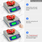 Large Digital Kitchen Scale 30KG Commercial Food Scale 66LB for Baking Bread Meat Stainless Steel Price Computing Scale LCD Display,Prep Counting Scale for Parts and Coins Adapter Included