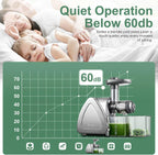 Juicer Machine, Aobosi Slow Masticating Juicers, Cold Press Juicer Machines with Reverse Function, Quiet Motor, High Juice Yield with Juice Jug & Brush for Cleaning (Gray)