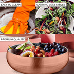 Avador® Set of 3 Premium Stainless Steel Salad Mixing Bowl Hammered Finish | Handmade | Includes Salad Serving Utensils (Copper Plated)
