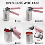 Zulay Kitchen Heavy Duty Stainless Steel Can Opener Manual with Bottle Opener - Rust Proof Manual Can Opener With Turn Knob & Comfy Soft Grip Handles - Light Pink