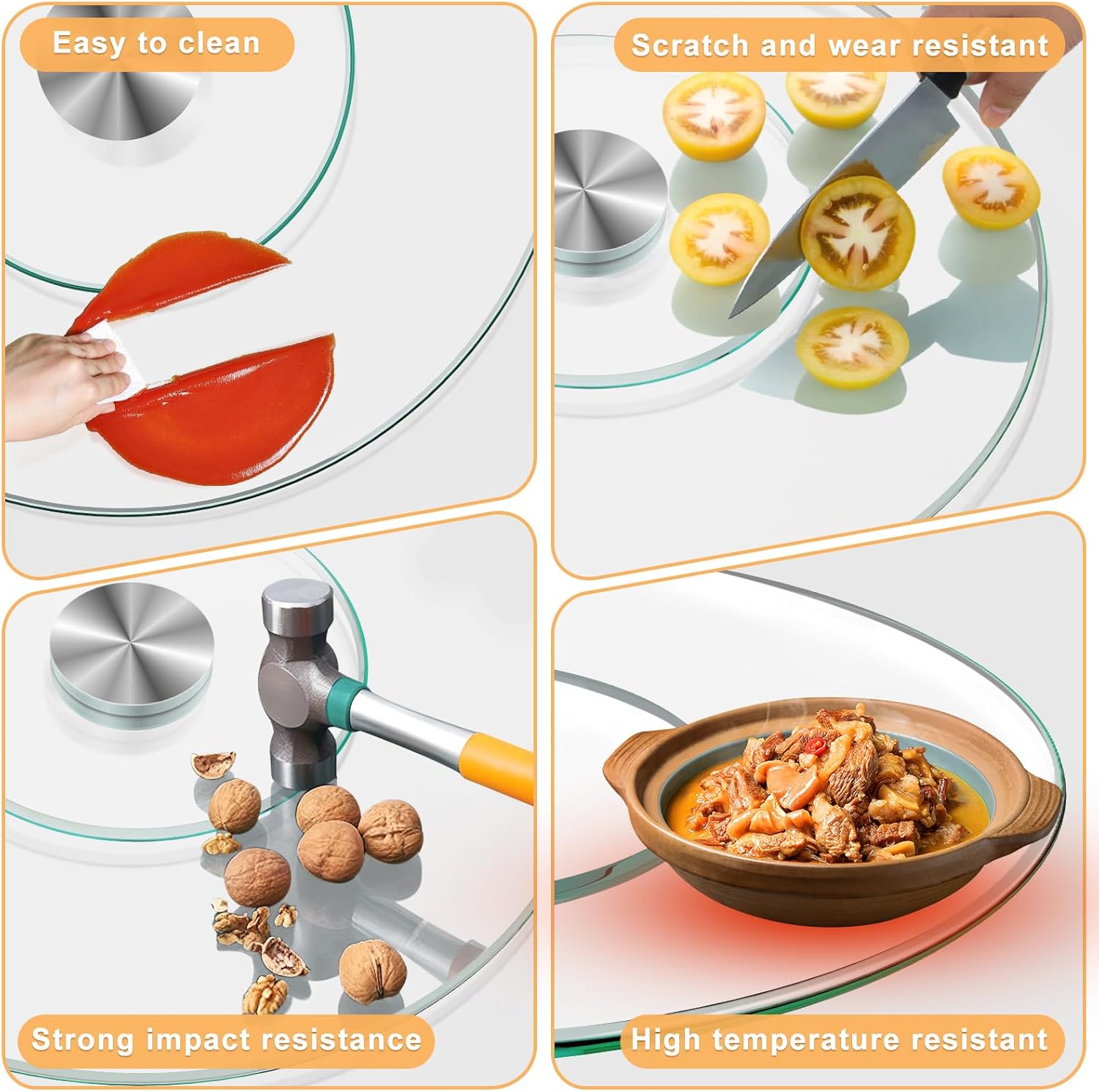 31'' Glass Lazy Susan Turntable Dining Table, 360 ° Round Dinner Plate Rotating Tray Transparent Dinner Plate, Silent and Smooth Rotation of The Dinner Plate (31inch/80cm)