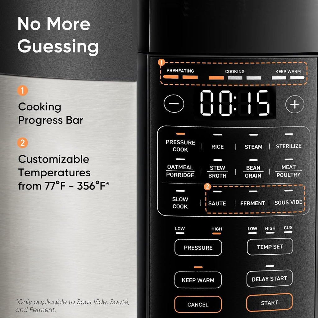 COSORI Pressure Cooker 6QT Stainless Steel – 9-in-1 Multi Cooker, 12 Safety Features, Ceramic Inner Pot, Rice, Slow Cook, Sous Vide, Saute, 1100W