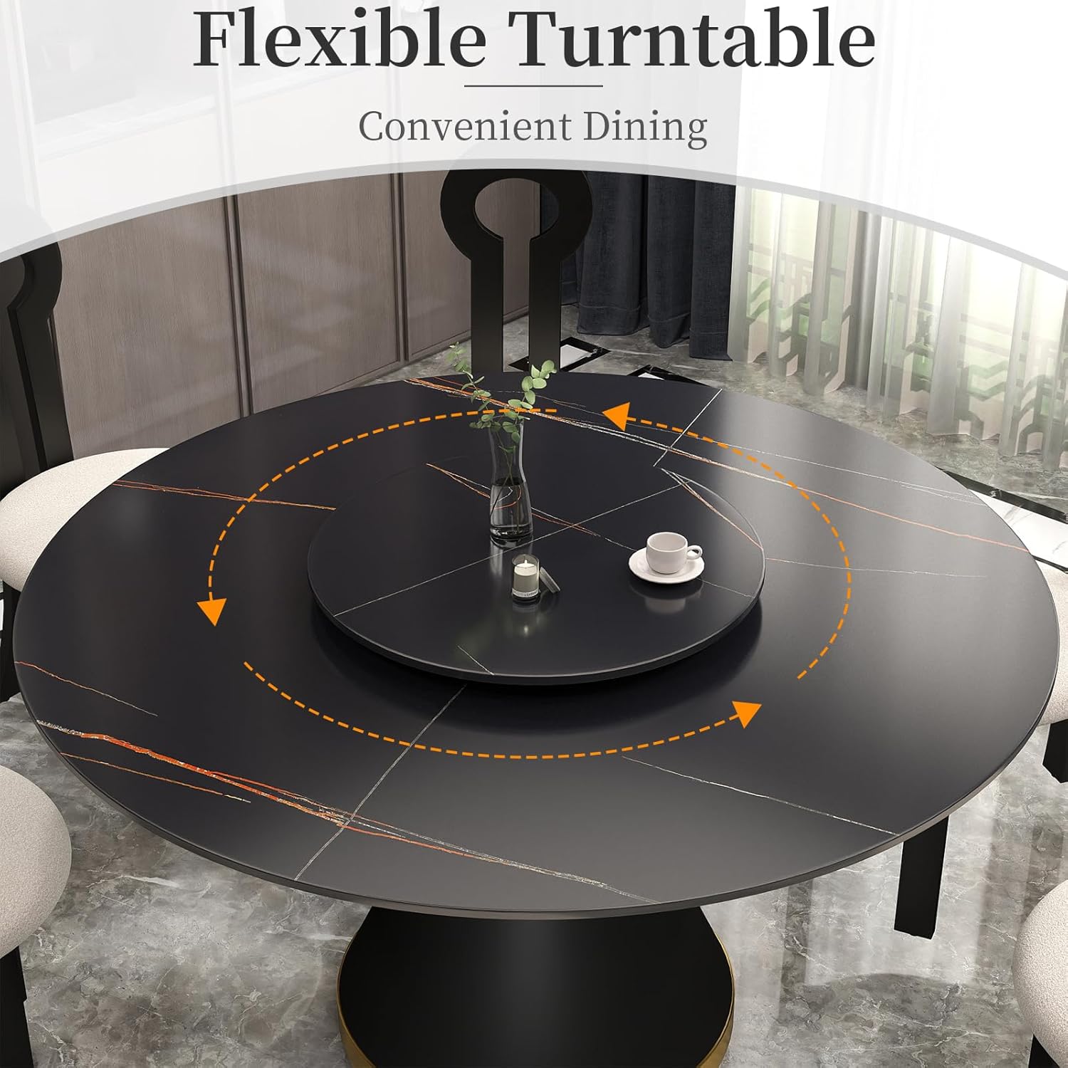 23.6" Lazy Susan for Table Top Sintered Stone Rotating Serving Tray for Dining Table, Kitchen Lazy Susan Organizer Spinning Rotating Food Server Party Centerpieces