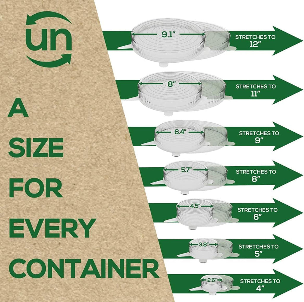 unwasted Reusable Silicone Lids (Large) – Upgrade Your Kitchen Gadgets with Our Silicone Covers for Food Storage – Reusable Silicone Stretch Lids and Food Covers for Containers Up to 9” (Pack of 4)