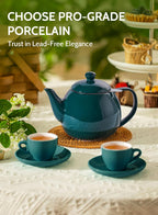 Sweese Teapots for Tea, 27 oz Porcelain Tea pot with Removable Stainless Steel Infuser, Tea Pots for Loose Tea - Dark Green